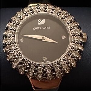 Swarovski Crystal woman’s dressy watch silver with black and white crystals